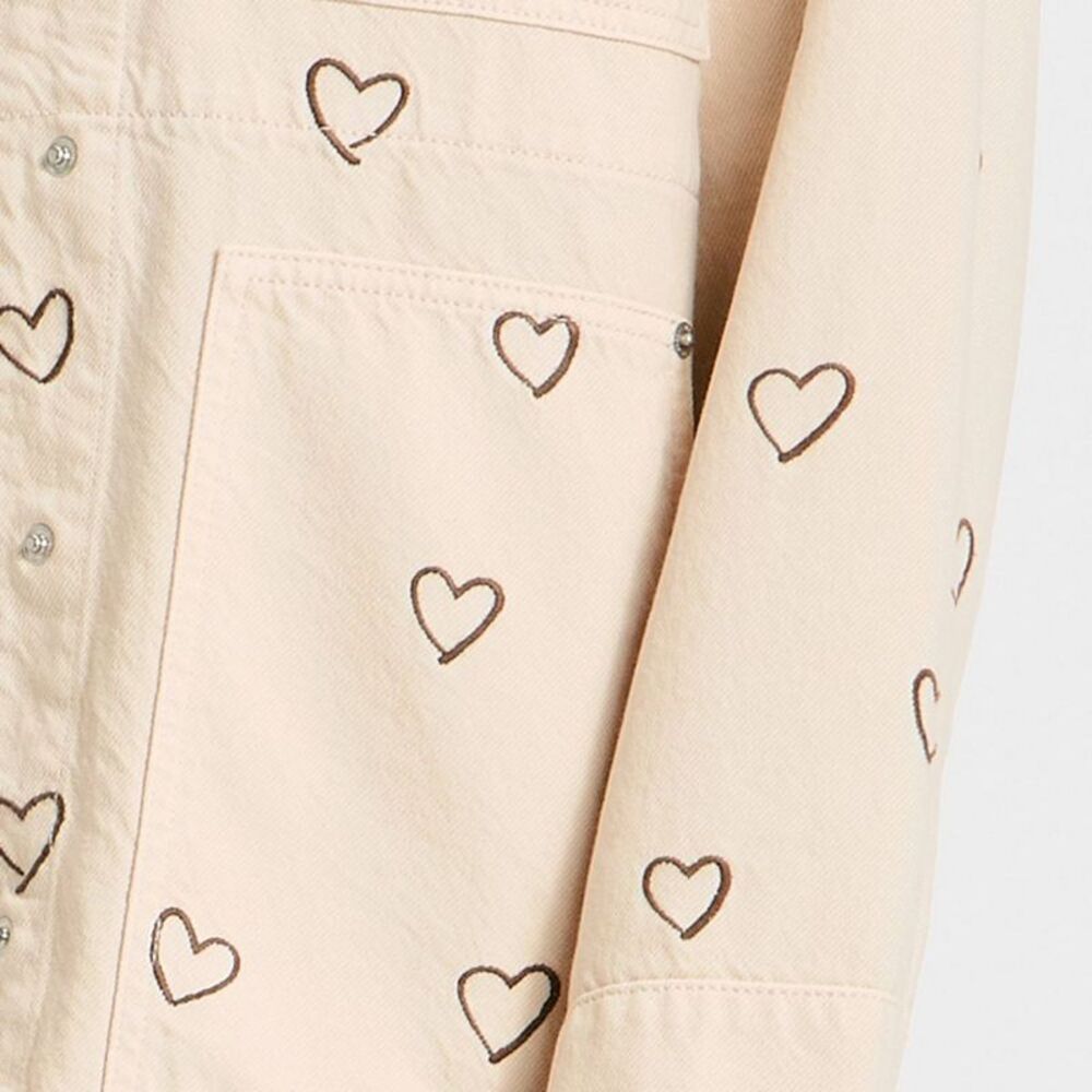 Universal Thread - Women's Heart Embroidered Chore Denim Jacket - Uni Cream - Picture 4 of 4